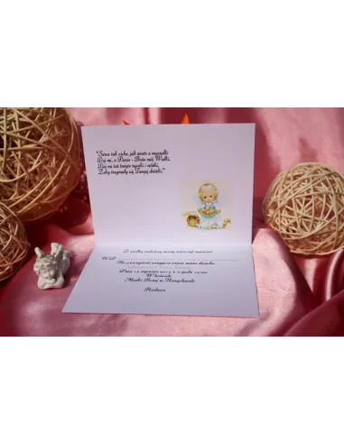 Zaproszenia Chrzest Święty Zdjęciem Kokardą Personalizacja