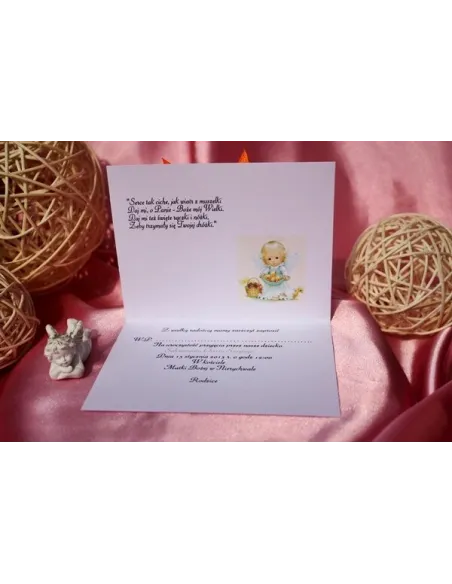 Zaproszenia Chrzest Święty Zdjęciem Kokardą Personalizacja