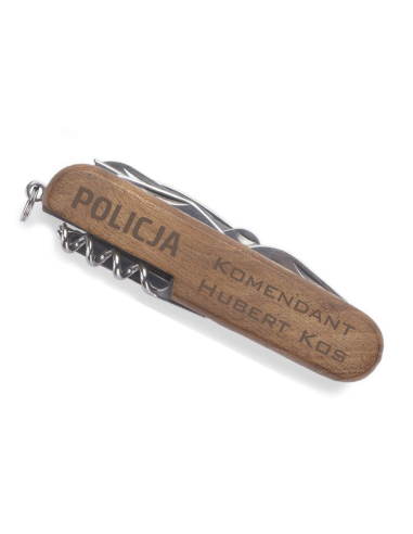 Scyzoryk z drewnianą rączką Elegancki Prezent z Własnym Grawerem POLICJA
