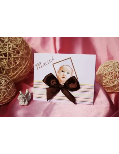 Zaproszenia Chrzest Święty Zdjęciem Kokardą Personalizacja