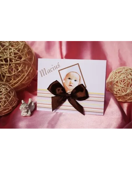 Zaproszenia Chrzest Święty Zdjęciem Kokardą Personalizacja