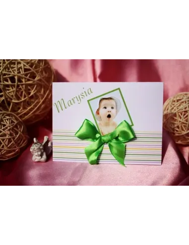 Zaproszenia Chrzest Święty Zdjęciem Kokardą Personalizacja