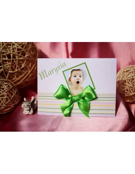 Zaproszenia Chrzest Święty Zdjęciem Kokardą Personalizacja