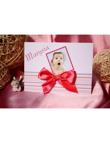 Zaproszenia Chrzest Święty Zdjęciem Kokardą Personalizacja