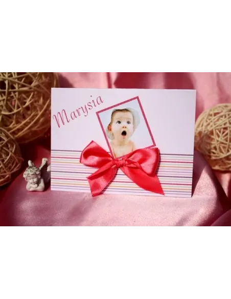 Zaproszenia Chrzest Święty Zdjęciem Kokardą Personalizacja