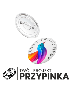 przypinki z nadrukiem logo BUTTONY 56mm 100 sztuk gadżety reklamowe