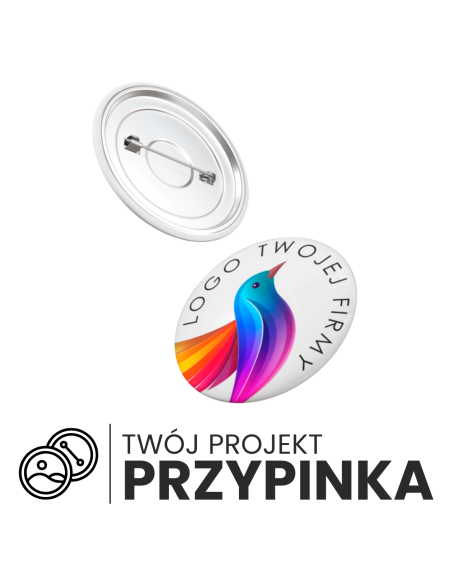 przypinki z nadrukiem logo BUTTONY 56mm 100 sztuk gadżety reklamowe