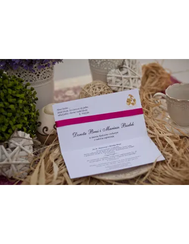 Zaproszenia Ślubne XL Ornamentem Wstążką Dżetem Ozdobnym