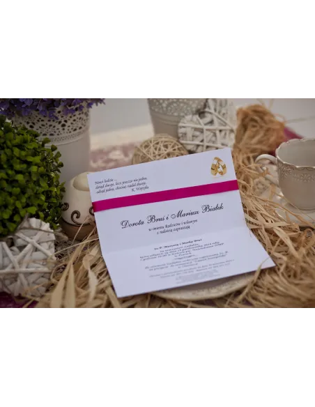 Zaproszenia Ślubne XL Ornamentem Wstążką Dżetem Ozdobnym