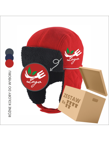 Zimowa czapka uszatka z haftem | Odzież firmowa | Personalizacja 6szt