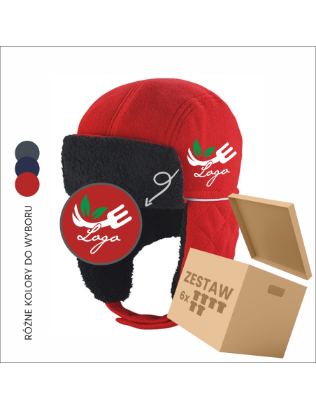 Zimowa czapka uszatka z haftem | Odzież firmowa | Personalizacja 6szt