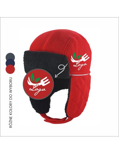 Zimowa czapka uszatka z haftem | Odzież firmowa | Personalizacja 6szt