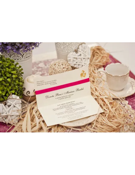 Zaproszenia Ślubne XL Ornamentem Wstążką Dżetem Ozdobnym