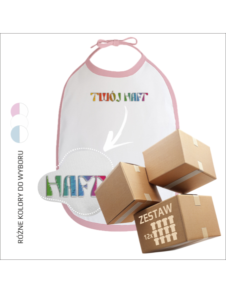 Śliniaczek z własnym haftem | Personalizowany haft | Twoje logo | Znakowanie odzieży  12 sztuk