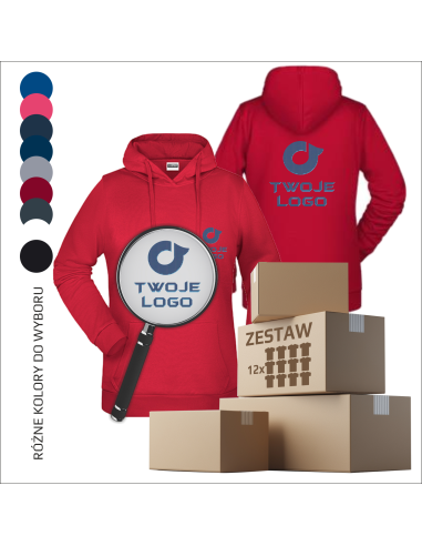 Hoodie damski z własnym haftem Premium Odzież promocyjna Własny logotyp Twój tekst 12 sztuk