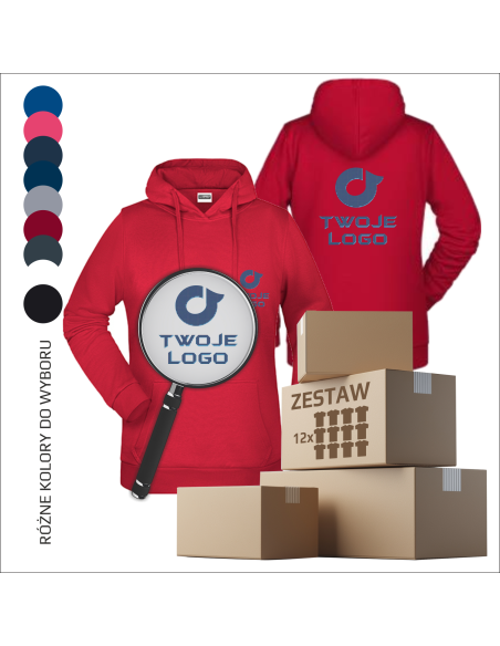 Hoodie damski z własnym haftem Premium Odzież promocyjna Własny logotyp Twój tekst 12 sztuk