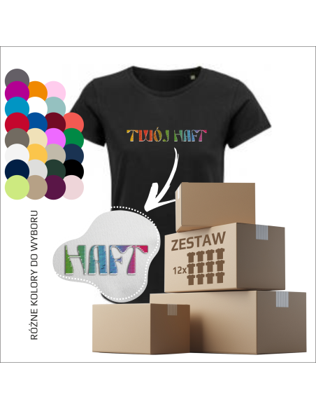 Personalizowana damska koszulka Własne logo Haft Personalizacja Premium 12 sztuk