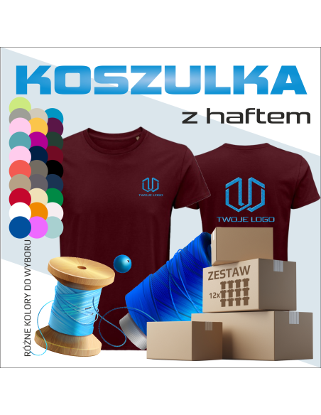 Personalizowana Męska koszulka basic z haftem Dowolny tekst Własne logo Personalizacja Odzież promocyjna 12 sztuk