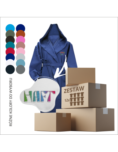 Personalizowany bawełniany szlafrok  Własne logo Dowolna personalizacja Premium Kaptur Twój logotyp 12 sztuk
