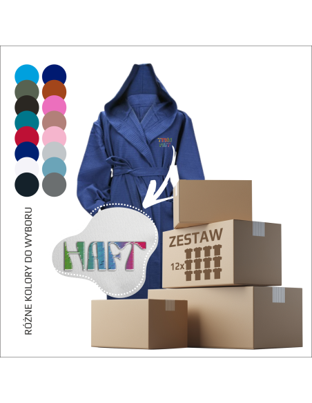 Personalizowany bawełniany szlafrok  Własne logo Dowolna personalizacja Premium Kaptur Twój logotyp 12 sztuk