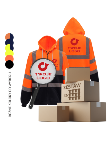Odblaskowe bluzy ostrzegawcze z haftem | Odzież BHP | Własne logo  12 sztuk