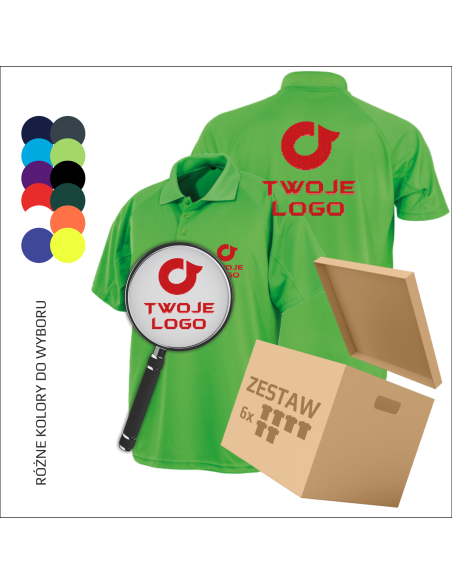 Sportowe polo koszulki z haftem | Haft | Logo i personalizacja 6 sztuk