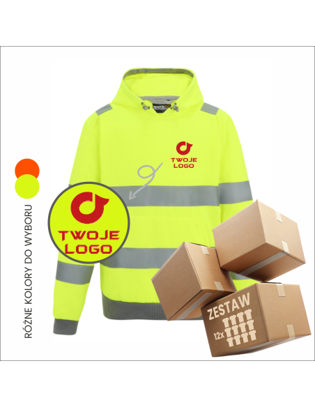Bluza z kapturem ostrzegawcza BHP NEON REKLAMA 12 sztuk