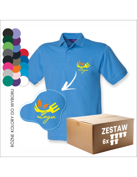 Koszulka polo męska Twój napis Własny haft LOGO Odzież personalizowana 6 sztuk