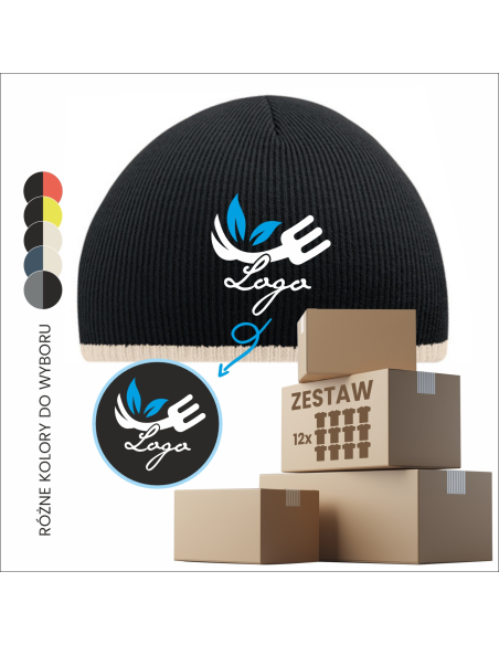 Personalizowana czapka zimowa TWOJA GRAFIKA logo firmy REKLAMA 12 sztuk