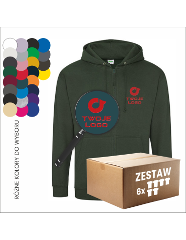 Personalizowana bluza na zamek z kapturem HAFT LOGO Twój projekt 6 sztuk 