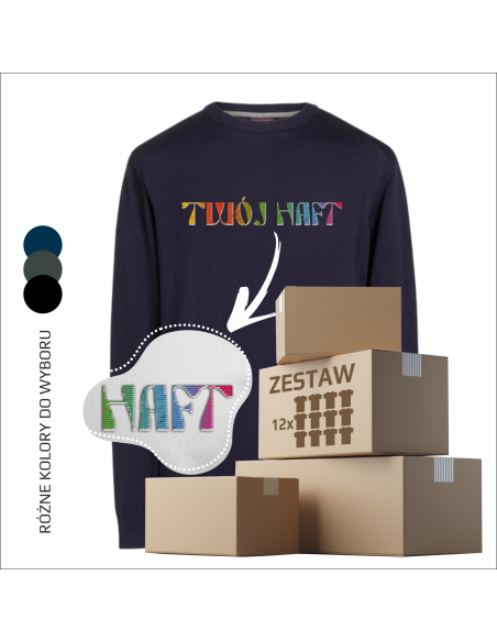 Męski sweter PERSONALIZOWANY HAFT Logo Twoja grafika 12 sztuk