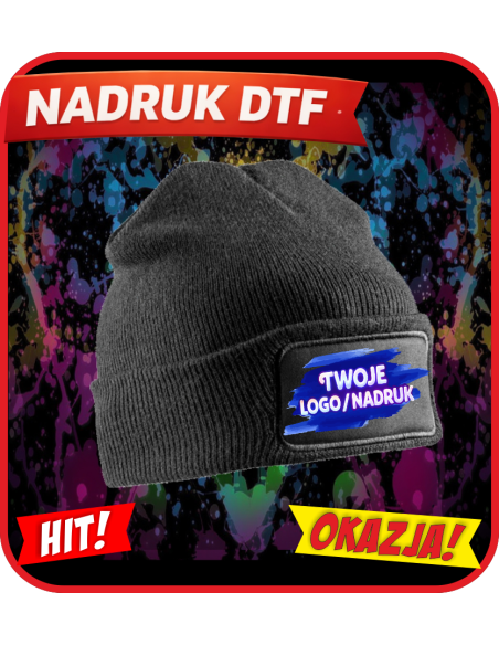 Dzianinowa czapka odzież reklamowa DTF logo trwały nadruk pełny kolor
