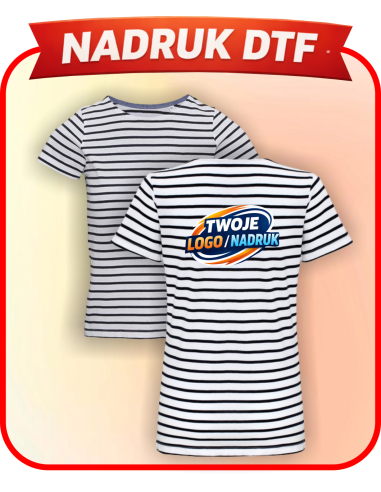 Damska Koszulka w paski odzież reklamowa DTF logo trwały nadruk pełny kolor