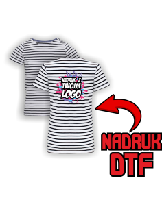 Damska Koszulka w paski firmowa reklamowa NADRUK DTF Twoja grafika 10 SZT
