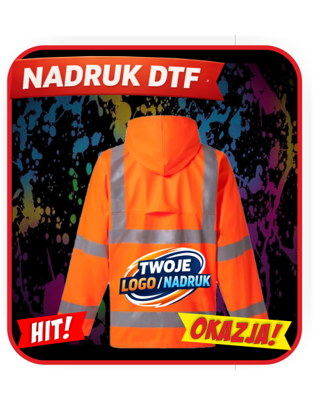 Kurtka przeciwdeszczowa odzież reklamowa DTF logo trwały nadruk pełny kolor