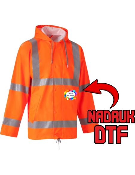 Kurtka przeciwdeszczowa odzież reklamowa DTF logo trwały nadruk pełny kolor