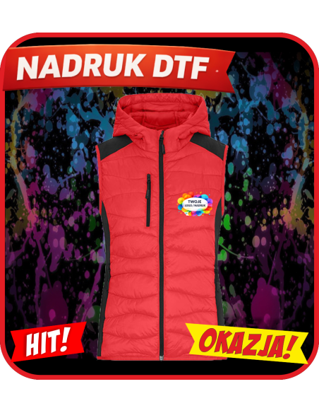 Damska kamizelka odzież reklamowa DTF logo trwały nadruk pełny kolor