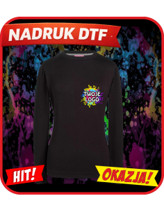 Damski sweter odzież reklamowa DTF logo trwały nadruk pełny kolor