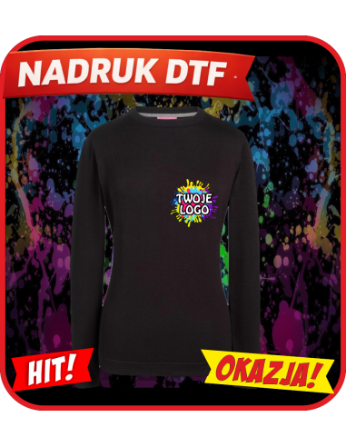 Damski sweter odzież reklamowa DTF logo trwały nadruk pełny kolor