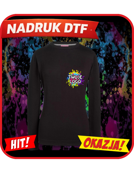 Damski sweter odzież reklamowa DTF logo trwały nadruk pełny kolor