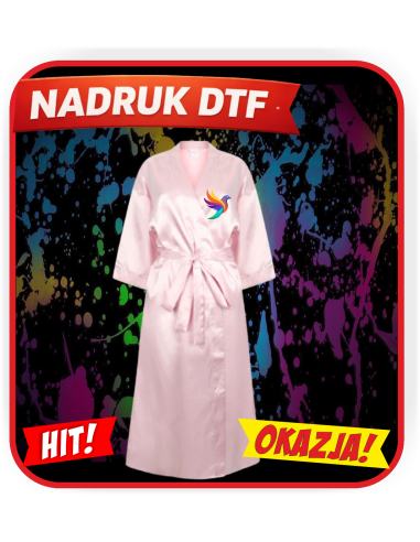 Szlafrok damski satynowy odzież reklamowa DTF logo trwały nadruk pełny kolor
