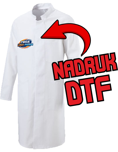 Męski biały fartuch ODZIEŻ REKLAMOWA NADRUK DTF Logo grafika 20sztuk