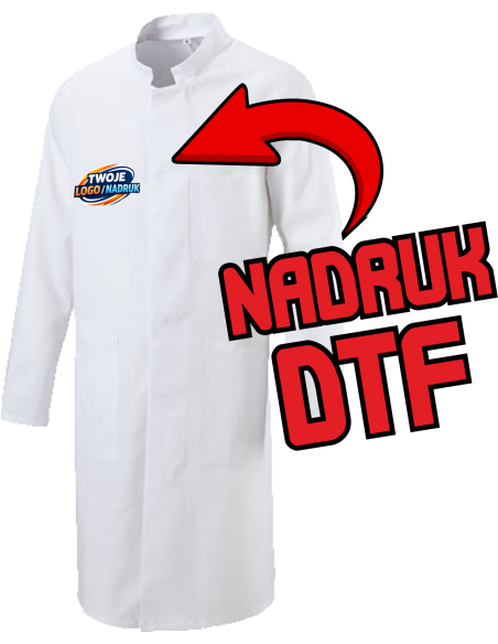 Męski biały fartuch ODZIEŻ REKLAMOWA NADRUK DTF Logo grafika 20sztuk