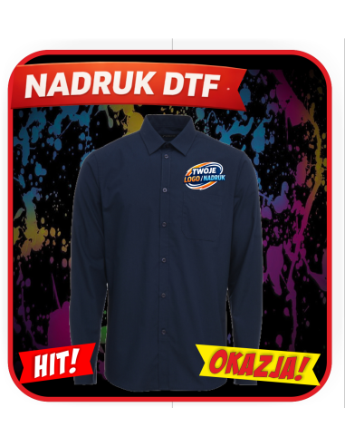 Męska koszula odzież reklamowa DTF logo trwały nadruk pełny kolor