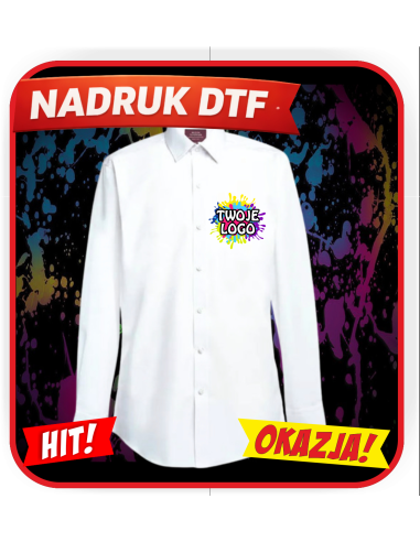Koszula męska odzież reklamowa DTF logo trwały nadruk pełny kolor