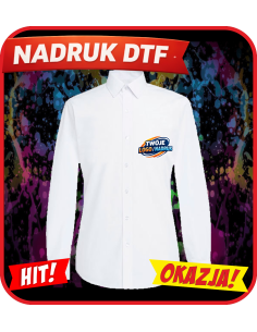 Męska koszula slim fit odzież reklamowa DTF logo trwały nadruk pełny kolor