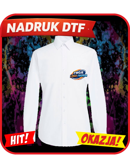 Męska koszula slim fit odzież reklamowa DTF logo trwały nadruk pełny kolor