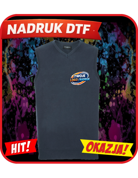 Męski sweter bez rękawów odzież reklamowa DTF logo trwały nadruk pełny kolor