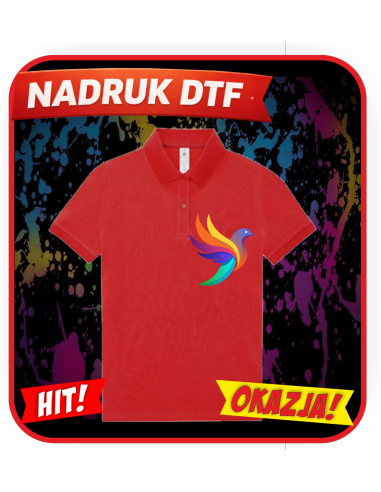 Damskie Polo odzież reklamowa DTF logo trwały nadruk pełny kolor