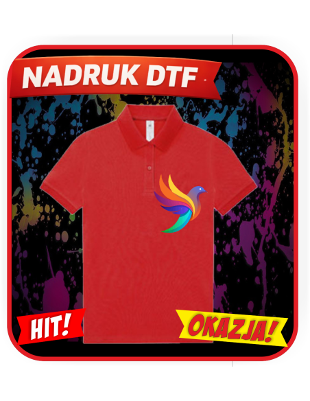 Damskie Polo odzież reklamowa DTF logo trwały nadruk pełny kolor